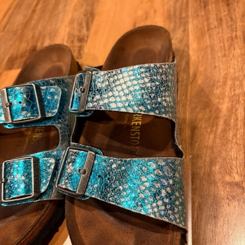Birkenstock Classic Arizona Anaconda Women's Mules Turquoise Size 7 -7.5 - Picture 11 of 13
